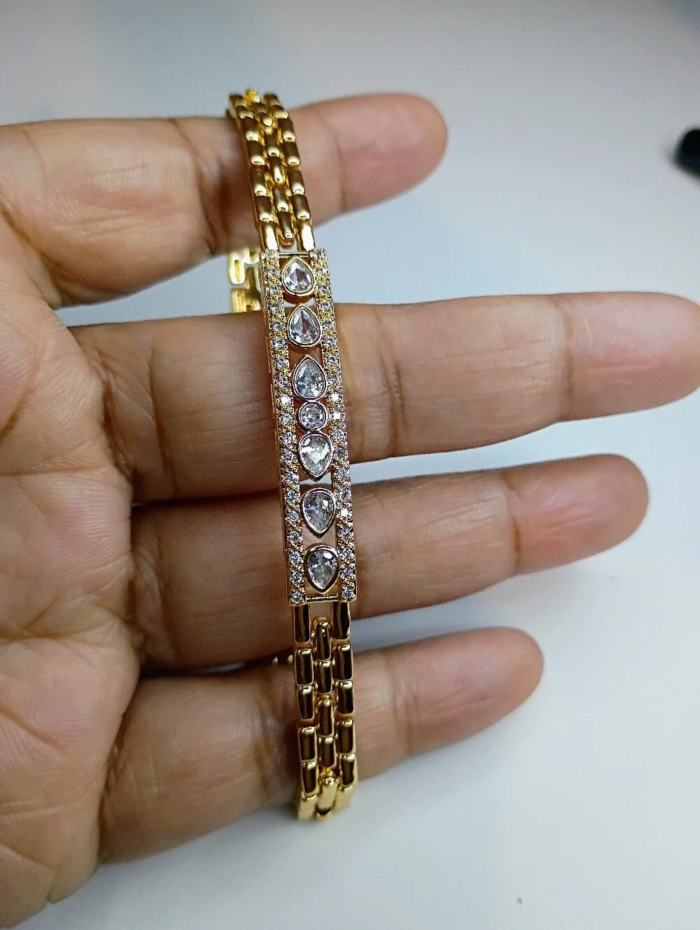New Gold Plated Clear CZ's Teardrop Bracelet